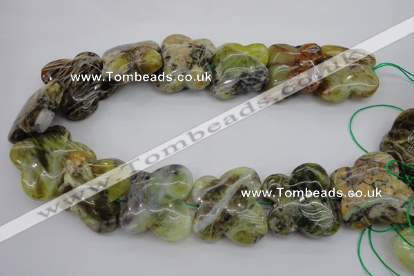 CFG938 15.5 inches 30*33mm carved butterfly yellow & green opal beads