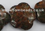 CFG942 32*33mm faceted & carved flower green opal gemstone beads