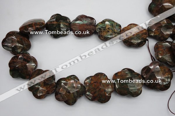 CFG942 32*33mm faceted & carved flower green opal gemstone beads
