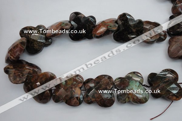 CFG945 30*33mm faceted & carved butterfly green opal gemstone beads