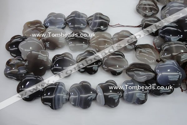 CFG947 15.5 inches 32*33mm carved flower grey botswana agate beads