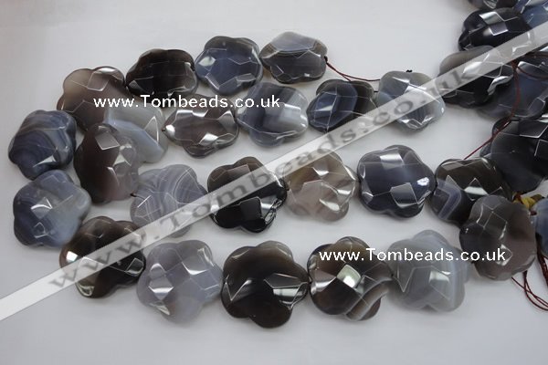 CFG948 32*33mm faceted & carved flower grey botswana agate beads