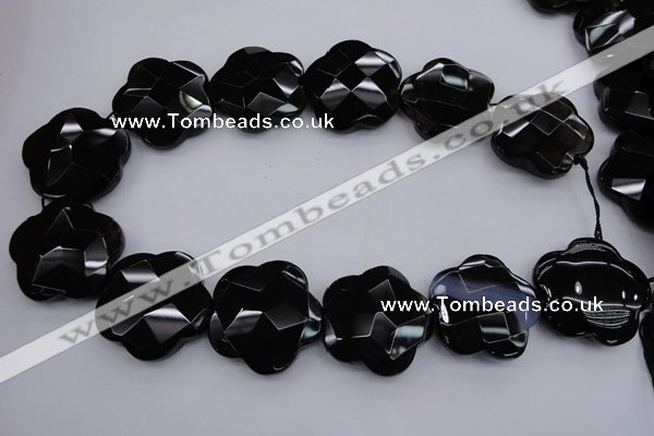 CFG957 15.5 inches 32*33mm faceted & carved flower black agate beads