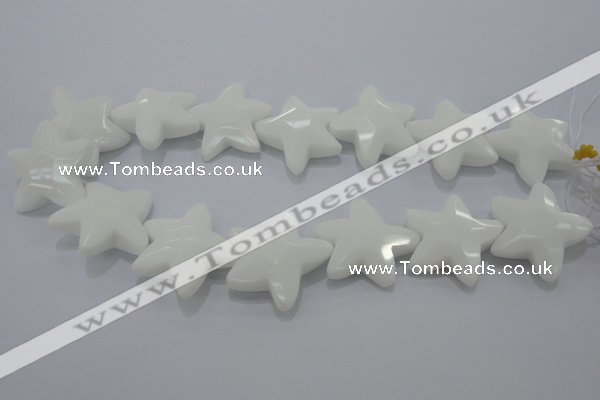 CFG969 15.5 inches 30*33mm faceted & carved star white porcelain beads