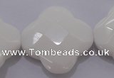 CFG971 15.5 inches 32*33mm faceted & carved flower white porcelain beads