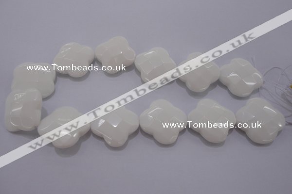 CFG971 15.5 inches 32*33mm faceted & carved flower white porcelain beads