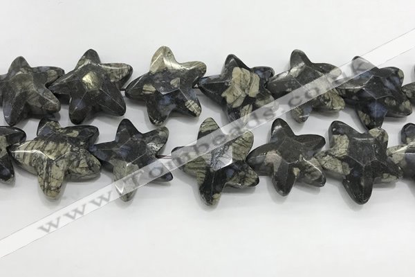 CFG985 15.5 inches 33*33mm carved star grey opal gemstone beads