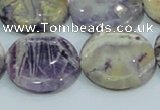 CFJ02 15.5 inches 25mm flat round natural purple flower stone beads