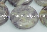 CFJ03 15.5 inches 30mm flat round natural purple flower stone beads