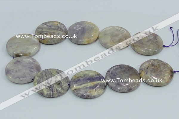 CFJ04 15.5 inches 40mm flat round natural purple flower stone beads