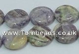 CFJ16 15.5 inches 16mm flat round natural purple flower stone beads