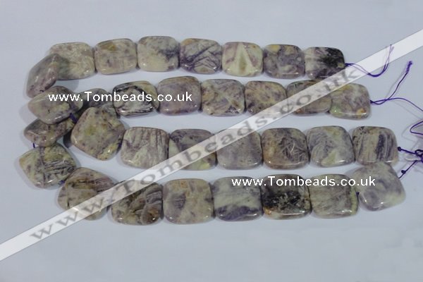 CFJ18 15.5 inches 25*25mm square natural purple flower stone beads