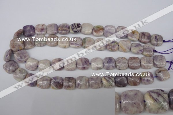 CFJ28 15.5 inches 15*15mm faceted rice natural purple flower stone beads