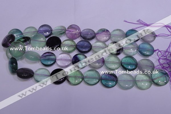 CFL1061 15 inches 10mm flat round natural fluorite gemstone beads