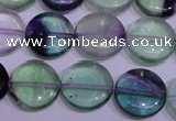 CFL1062 15 inches 12mm flat round natural fluorite gemstone beads