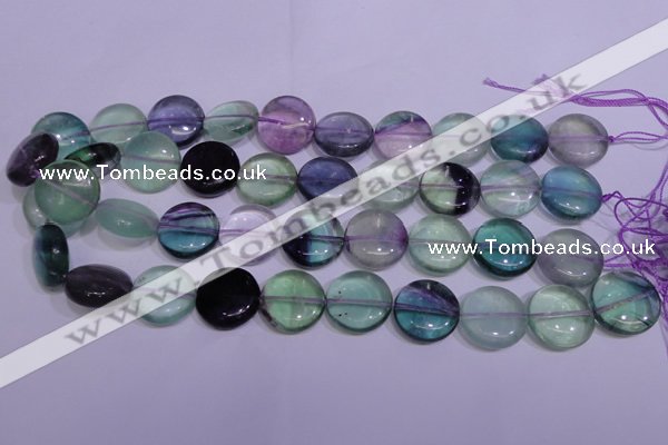 CFL1063 15 inches 14mm flat round natural fluorite gemstone beads