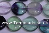 CFL1064 15 inches 16mm flat round natural fluorite gemstone beads