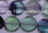 CFL1065 15 inches 18mm flat round natural fluorite gemstone beads