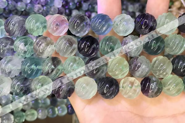 CLF1169 15.5 inches 12mm carved round fluorite gemstone beads