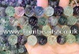 CLF1170 15.5 inches 14mm carved round fluorite gemstone beads