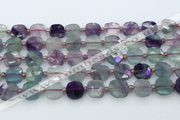 CFL1233 15.5 inches 10mm faceted square fluorite beads