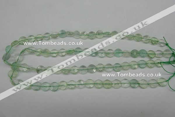 CFL132 15.5 inches 10mm faceted coin green fluorite beads