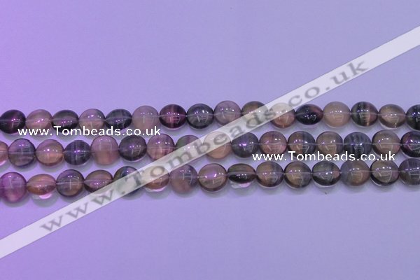 CFL1331 15.5 inches 10mm flat round purple fluorite gemstone beads