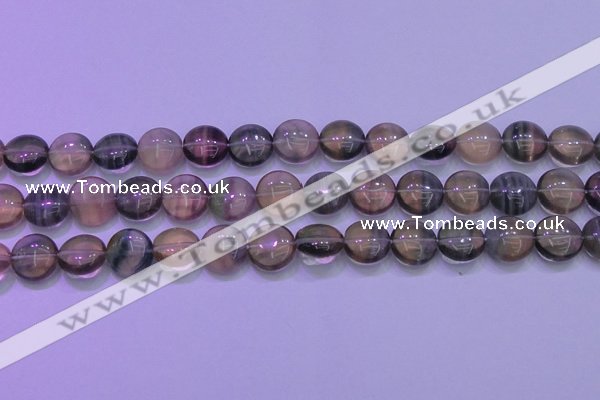 CFL1332 15.5 inches 12mm flat round purple fluorite gemstone beads