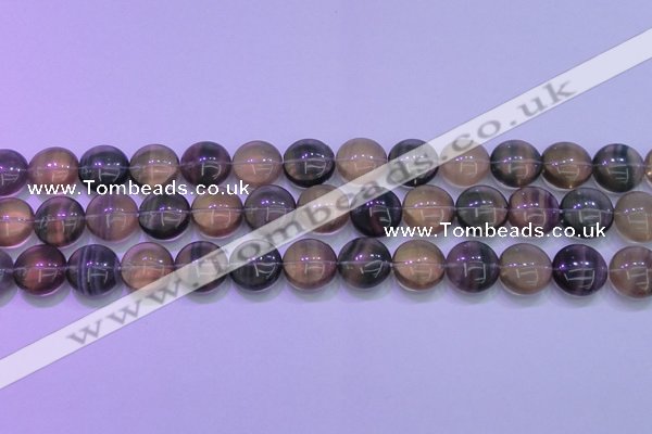 CFL1333 15.5 inches 14mm flat round purple fluorite gemstone beads