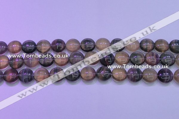 CFL1334 15.5 inches 15mm flat round purple fluorite gemstone beads