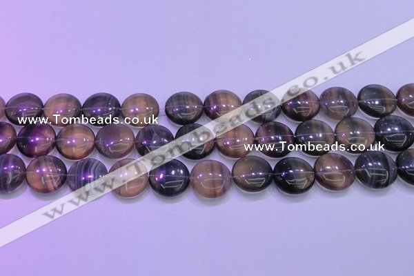 CFL1336 15.5 inches 18mm flat round purple fluorite gemstone beads