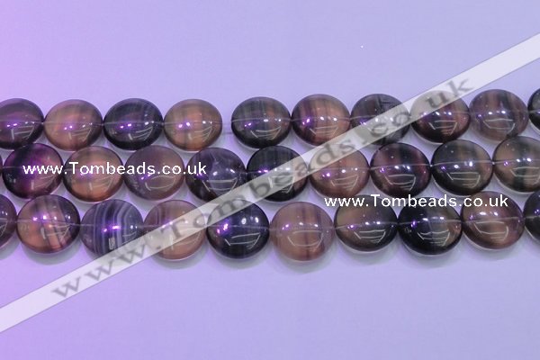 CFL1337 15.5 inches 20mm flat round purple fluorite gemstone beads