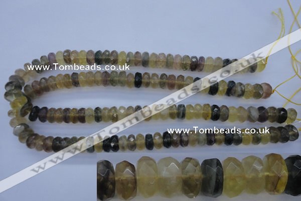 CFL143 15.5 inches 6*12mm faceted rondelle yellow fluorite beads