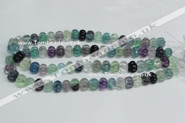 CFL301 15.5 inches 10*14mm carved rondelle natural fluorite beads