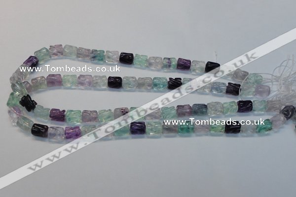 CFL305 15.5 inches 8*10mm carved column natural fluorite beads