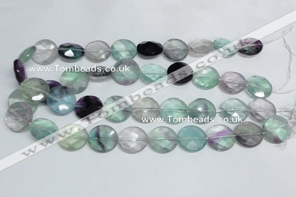 CFL320 15.5 inches 20mm faceted coin natural fluorite beads