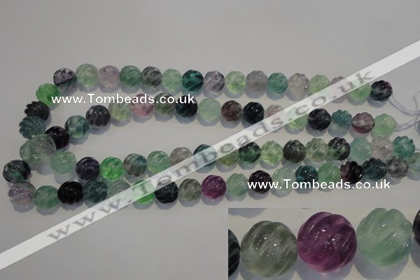 CFL457 15.5 inches 12mm carved round natural fluorite beads