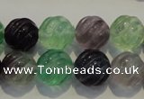 CFL458 15.5 inches 14mm carved round natural fluorite beads