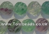 CFL459 15.5 inches 16mm carved round natural fluorite beads