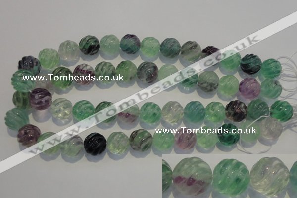 CFL459 15.5 inches 16mm carved round natural fluorite beads