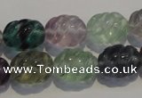 CFL476 15.5 inches 12*16mm carved rice natural fluorite beads