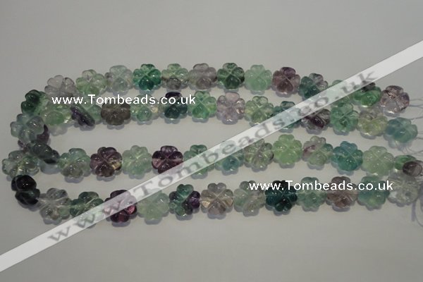 CFL493 15.5 inches 15mm carved flower natural fluorite beads