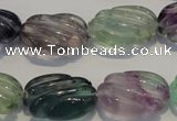 CFL495 15.5 inches 16*24mm carved oval natural fluorite beads