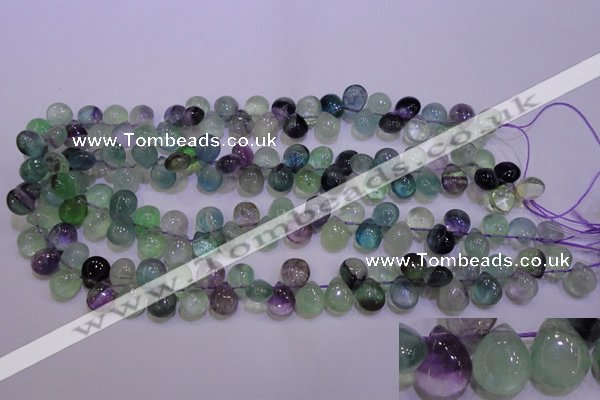 CFL703 Top-drilled 9*11mm teardrop natural fluorite beads wholesale