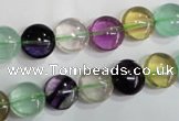 CFL783 15.5 inches 10mm flat round rainbow fluorite gemstone beads