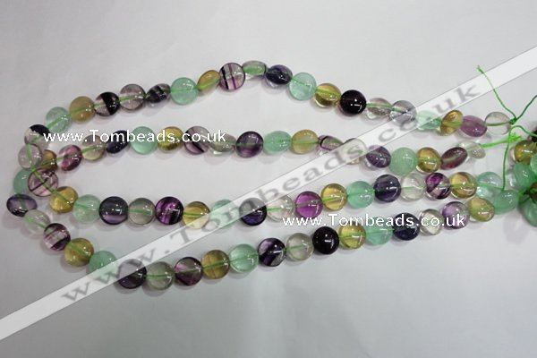 CFL783 15.5 inches 10mm flat round rainbow fluorite gemstone beads