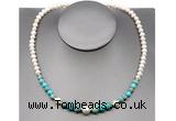 CFN106 potato white freshwater pearl & blue sea sediment jasper necklace, 16 - 24 inches