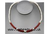 CFN108 potato white freshwater pearl & red agate necklace, 16 - 24 inches