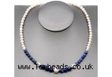 CFN109 potato white freshwater pearl & lapis lazuli necklace, 16 - 24 inches