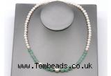 CFN111 potato white freshwater pearl & green aventurine necklace, 16 - 24 inches